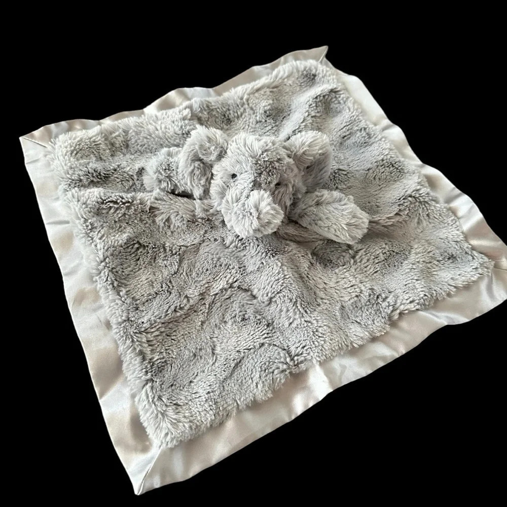 Cloud Island Small Fuzzy Elephant Lovie Security Blanket Satin Gray Baby Blankie